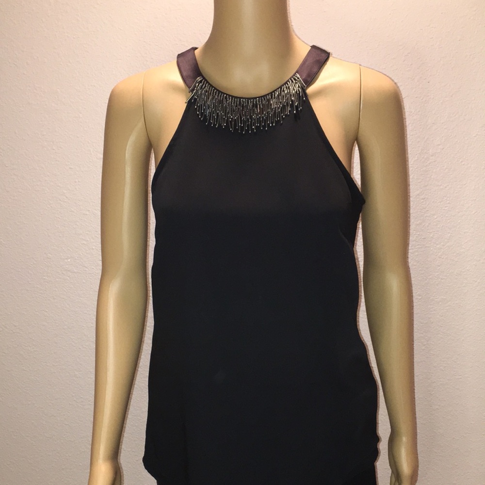 H&M Black Halter Bead & Tie Detail Blouse